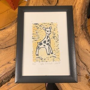 GIRAFFE SOPHIA AT THE BEACH ARTIST BLOCK PRINT BY DOMINIQUE LECOMTE